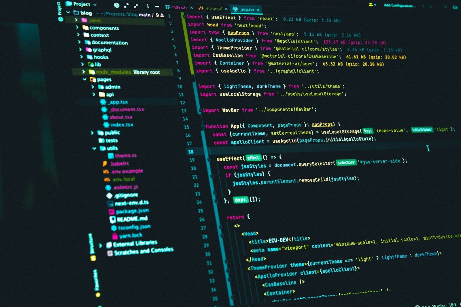 A React component in a code editor, highlighted in cyan and green